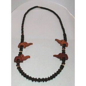 Vintage Carved Wooden African Elephant 27.25" Beaded Necklace